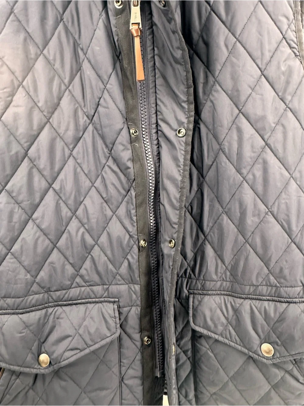 Polo Ralph Lauren Iconic Quilted Vest 2XLT Big Tall Navy Leather Trim